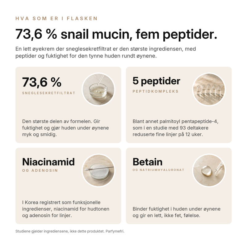 Snail Mucin Peptid Øyekrem, nøkkelingredienser