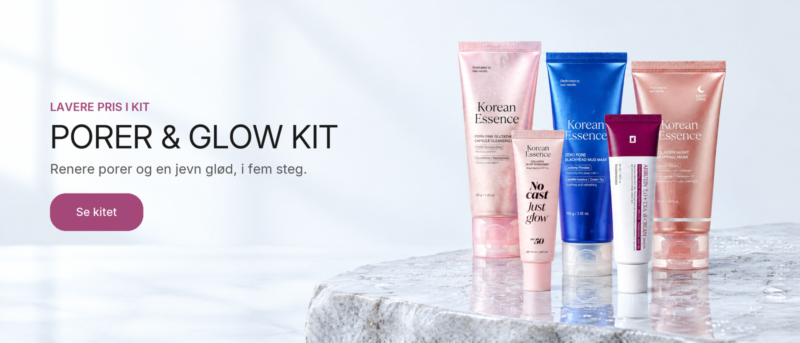 Porer & glow kit: Renere porer og en jevn glød, i fem steg. Se kitet.