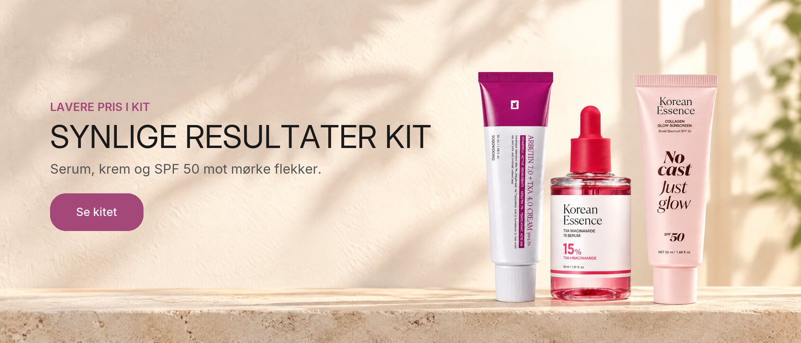 Synlige resultater kit: Serum, krem og SPF 50 mot mørke flekker. Se kitet.