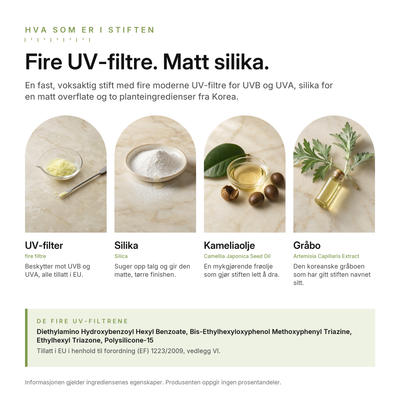 Mugwort Matt Solstift SPF50+, nøkkelingredienser