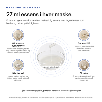 NMF Fuktgivende Sheet Mask, 10-pack, nøkkelingredienser