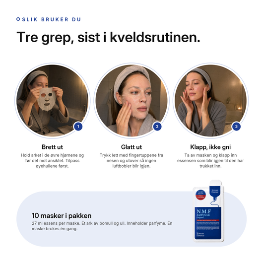 NMF Fuktgivende Sheet Mask, 10-pack, slik bruker du