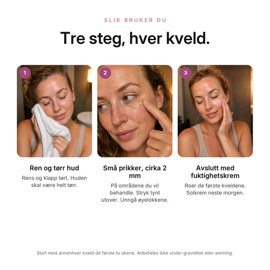 Retinal 0,1 % Oppstrammende Serum, slik bruker du
